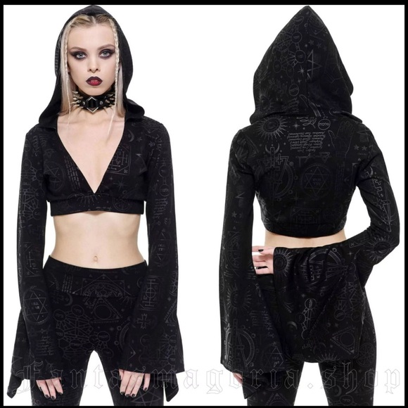 KILLSTAR Witchhead Hooded Crop Top - Picture 1 of 8